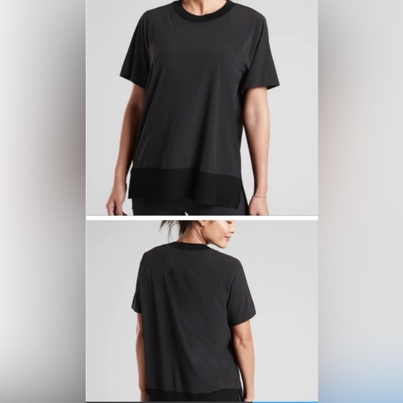 ATHLETA Zephyr Raglan Short Sleeve High Low Shell Style Top Black Size XL Women - Picture 1 of 7